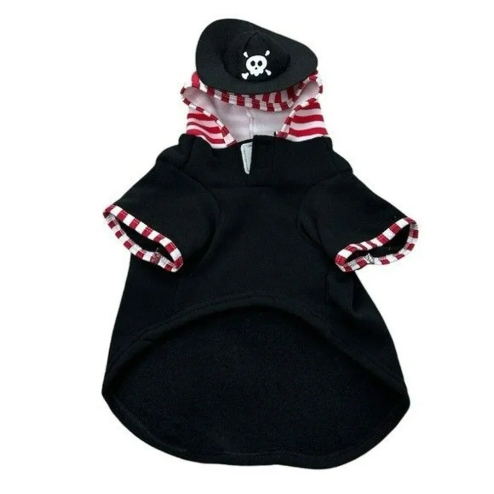 Pirate Dog Halloween Costume NEW Size Medium Black Puppy Pet Hoodie Hat Gift